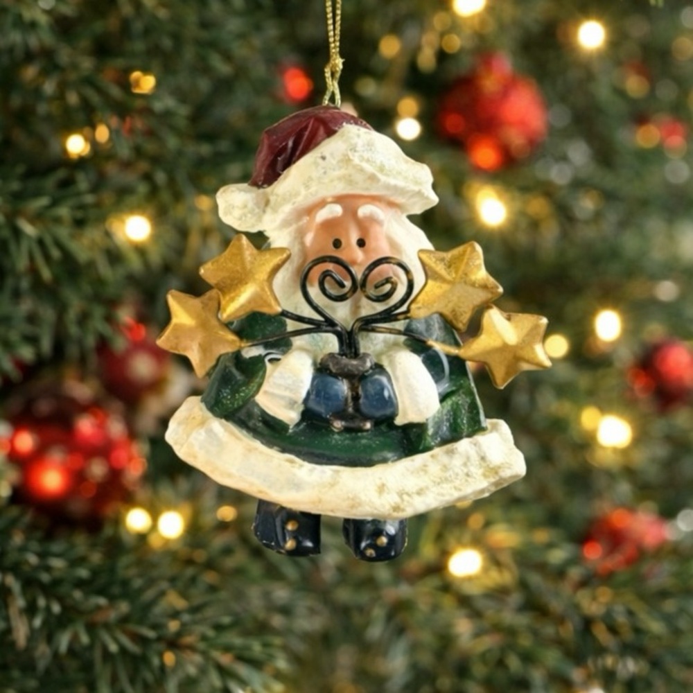 Whimsical Santa With Stars Christmas Tree Ornament Costco 3.5" W/Original Box